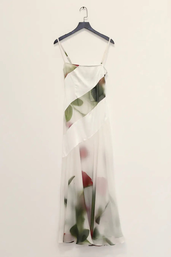 CAROLINE HU rose printed silk chiffon suspender skirt CHSS24D10RPRT